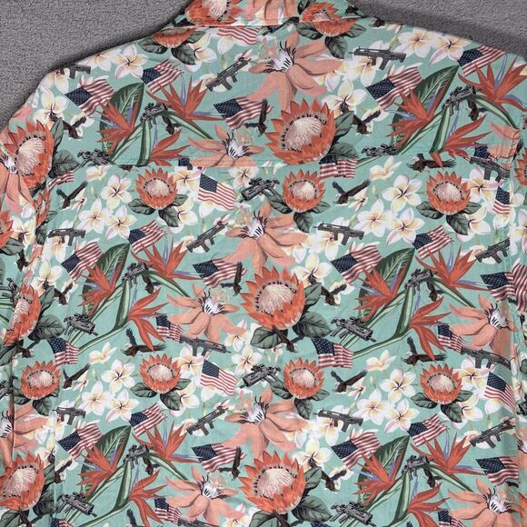 Springfield Armory Hawaiian Shirt Mens Size M Teal Gun American Flag AOP Bullpup - Picture 13 of 16